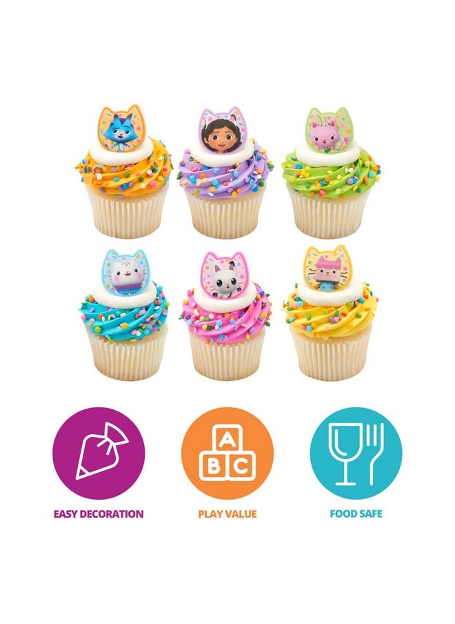 DecoPac DreamWorks Gabby's Dollhouse Rings, 24 Cupcake Decorations Featuring Gabby, Pandy Paws, Irresistible Kitty Characters, and Super Fun Adventures! - 24 Pack