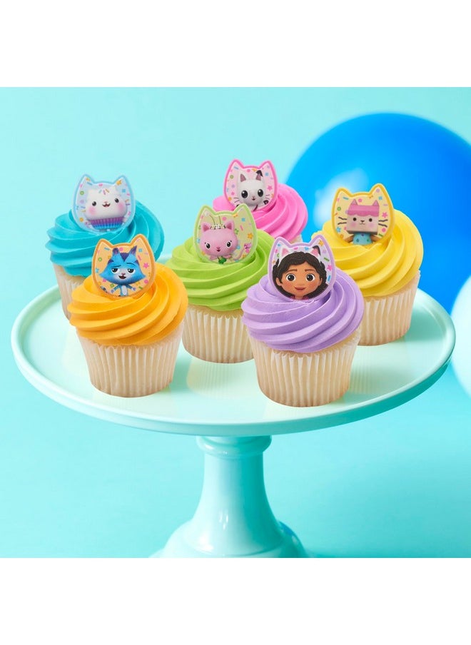 DecoPac DreamWorks Gabby's Dollhouse Rings, 24 Cupcake Decorations Featuring Gabby, Pandy Paws, Irresistible Kitty Characters, and Super Fun Adventures! - 24 Pack