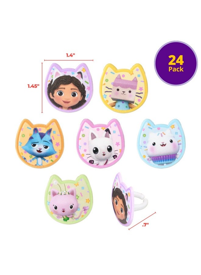 DecoPac DreamWorks Gabby's Dollhouse Rings, 24 Cupcake Decorations Featuring Gabby, Pandy Paws, Irresistible Kitty Characters, and Super Fun Adventures! - 24 Pack