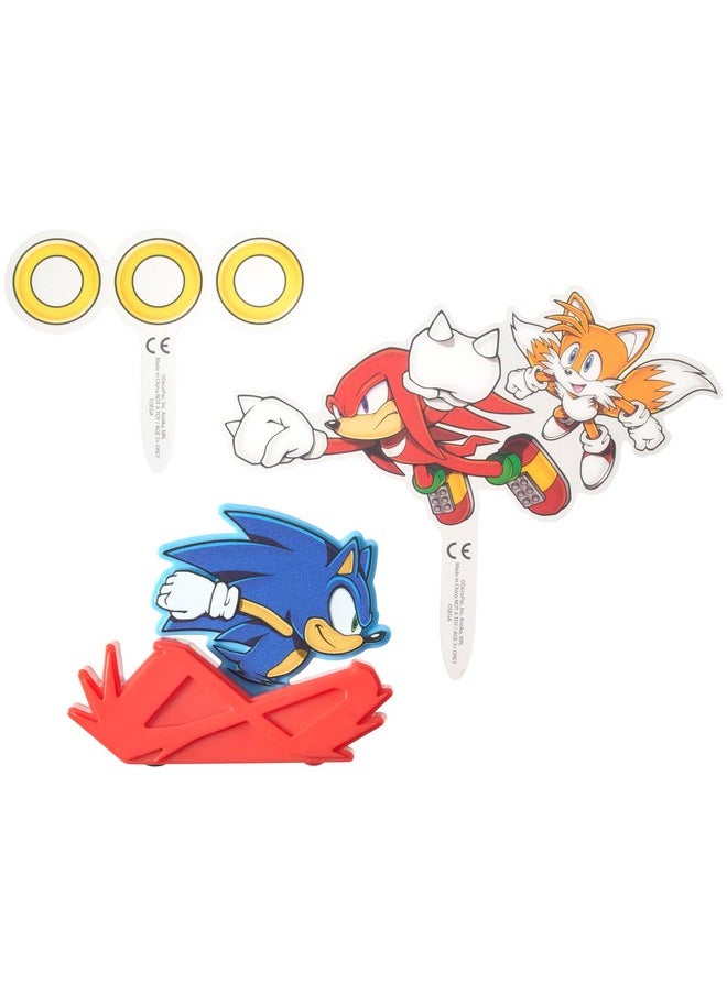 DecoSet Sonic The Hedgehog Cake Topper, 3-Piece Decoration Set With Tails & Knuckles Cake Pic, Rings Cake Pic And Rolling Sonic Action Figurine, For Birthday And Celebrations