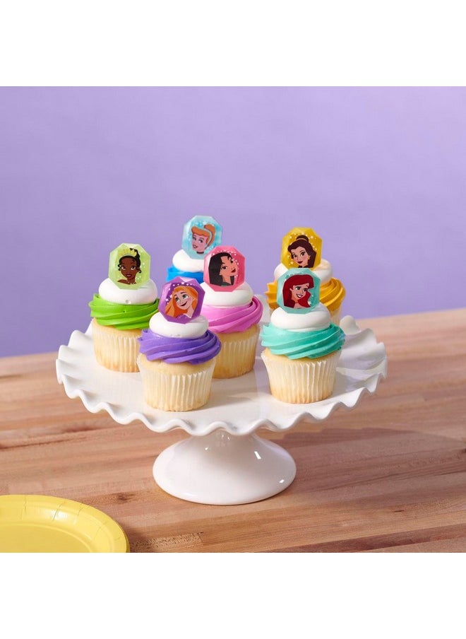 DecoPac Disney Princess Gemstone Rings, Cupcake Decorations Featuring Mulan, Cinderella, Tiana, Belle, Rapunzel and Ariel, Multicolored 3D Food Safe Cake Toppers - 24 Pack