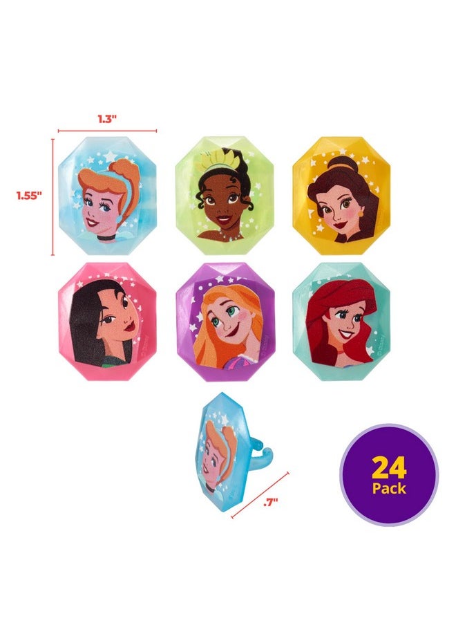 DecoPac Disney Princess Gemstone Rings, Cupcake Decorations Featuring Mulan, Cinderella, Tiana, Belle, Rapunzel and Ariel, Multicolored 3D Food Safe Cake Toppers - 24 Pack