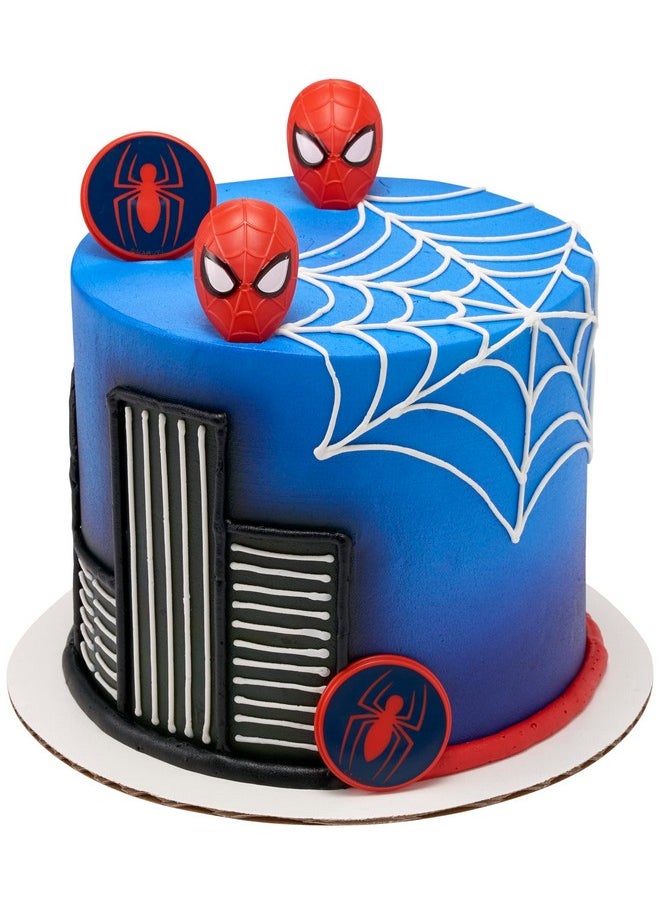 DecoPac Marvel's Spider-Man™ Spider and Mask Rings, Spider-Man Cupcake Decorations, Red and Blue Food Safe Cake Toppers - 24 Pack