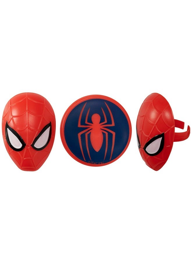 DecoPac Marvel's Spider-Man™ Spider and Mask Rings, Spider-Man Cupcake Decorations, Red and Blue Food Safe Cake Toppers - 24 Pack