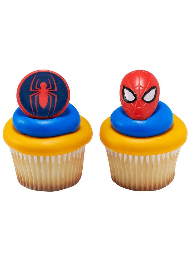 DecoPac Marvel's Spider-Man™ Spider and Mask Rings, Spider-Man Cupcake Decorations, Red and Blue Food Safe Cake Toppers - 24 Pack