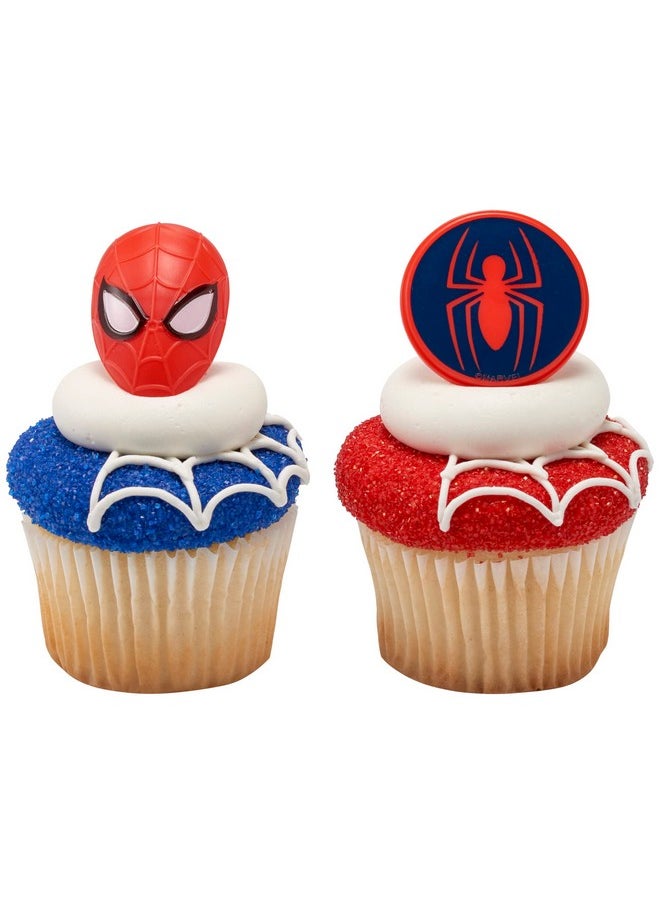 DecoPac Marvel's Spider-Man™ Spider and Mask Rings, Spider-Man Cupcake Decorations, Red and Blue Food Safe Cake Toppers - 24 Pack