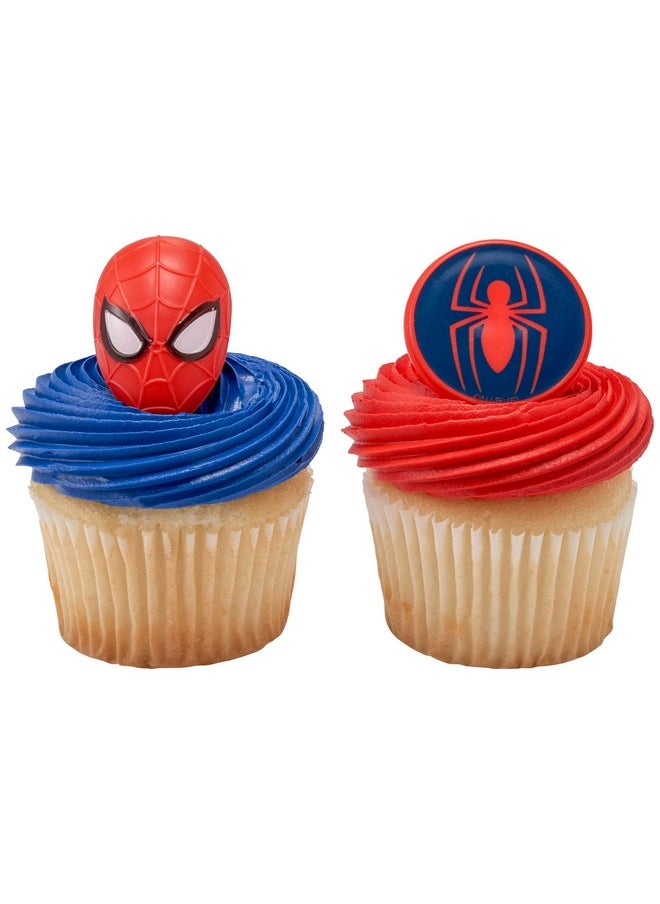 DecoPac Marvel's Spider-Man™ Spider and Mask Rings, Spider-Man Cupcake Decorations, Red and Blue Food Safe Cake Toppers - 24 Pack