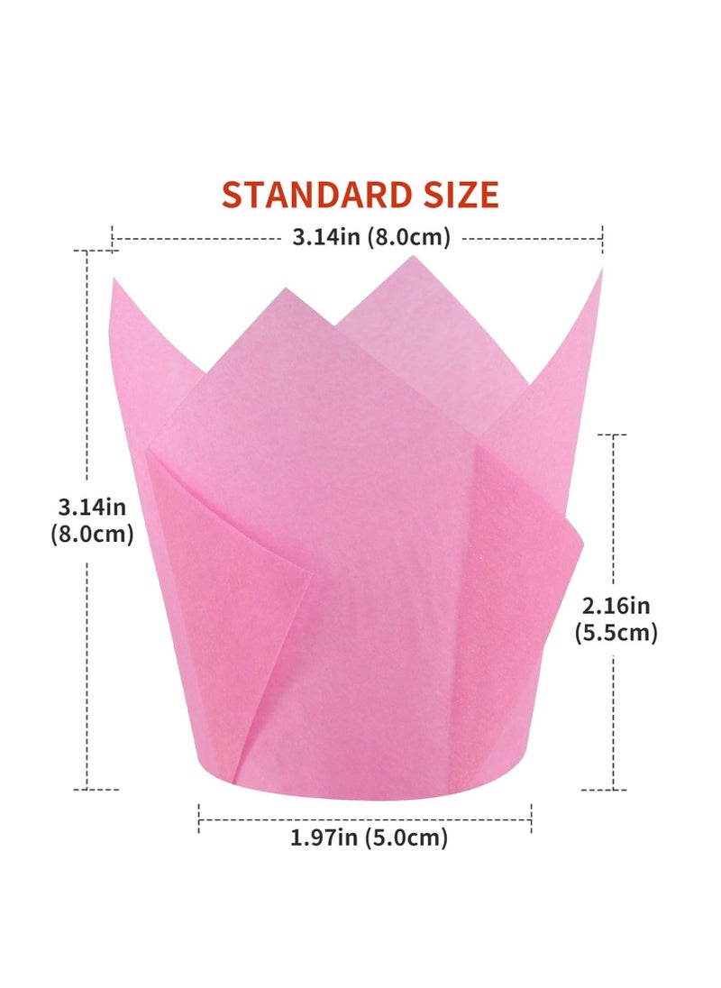 Caperci Standard Tulip Cupcake Liners for Baking 120 Counts - Greaseproof Muffin Baking Cups for Wedding Birthday Party Baby Shower Festivals Christmas (Pink)