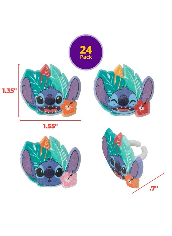 DecoPac Disney's Stitch 'Ohana Cupcake Rings, 24 Lilo & Stitch Cupcake Decorations For Birthday Parties & Celebrations, Food Safe Cake Toppers - 24 Pack