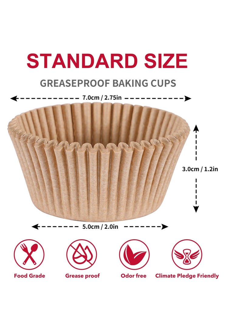 Caperci Standard Parchment Cupcake Liners for Baking 300 Pcs - Odorless Greaseproof Paper Muffin Baking Cups for Wedding Birthday Party Baby Shower Festivals (Natural)