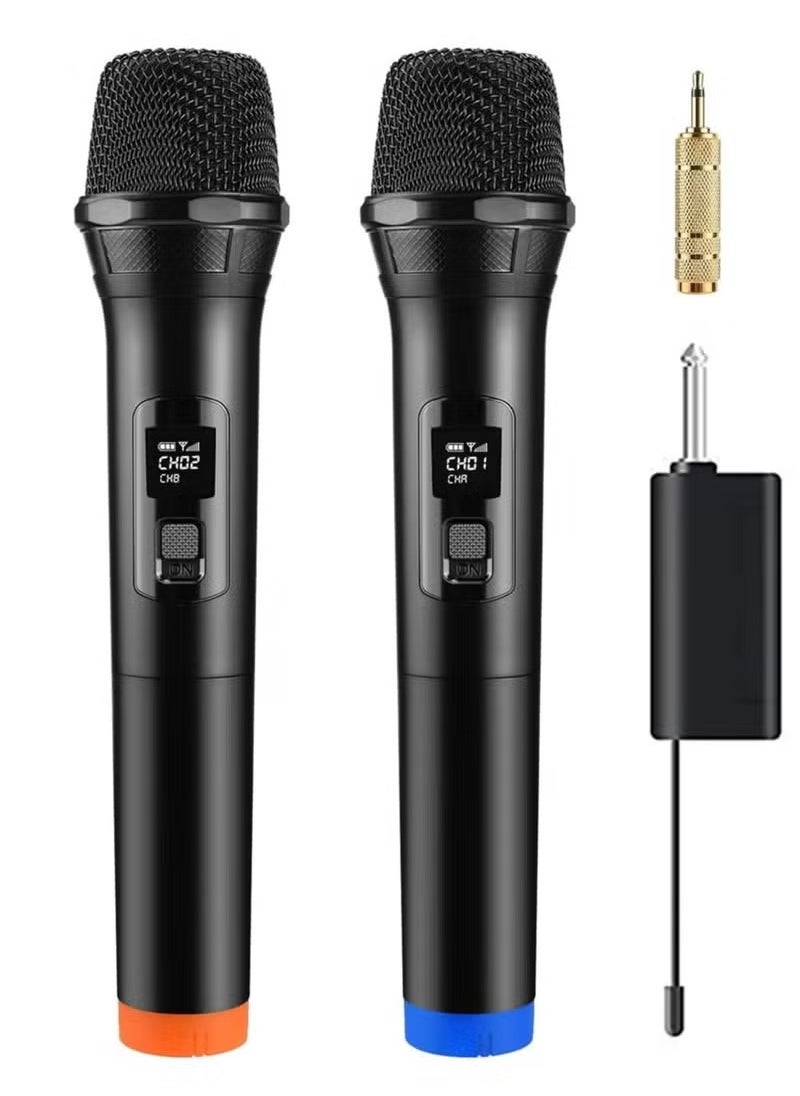 Wireless Unidirectional Microphone Handheld Mic With Receiver 1/4 Output For Conference/Weddings/Church/Stage/Party/Karaoke, (Duel Cordless) (Black)