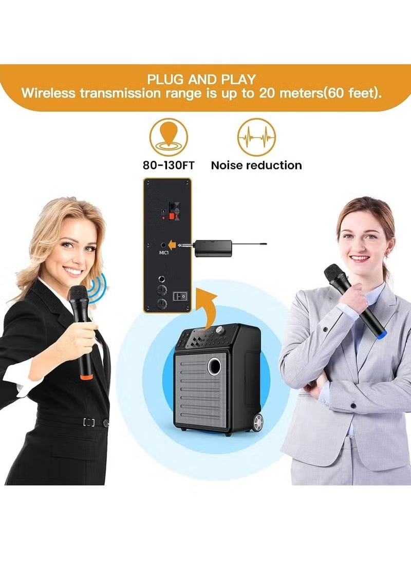 Wireless Unidirectional Microphone Handheld Mic With Receiver 1/4 Output For Conference/Weddings/Church/Stage/Party/Karaoke, (Duel Cordless) (Black)