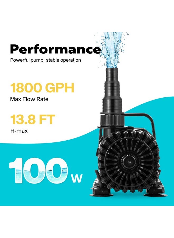 VIVOHOME 100W 1800GPH Submersible Water Pump with 180° Adjustable Water Outlet, 13.8ft High Lift for Waterfall Fountains Fish Tank Pond