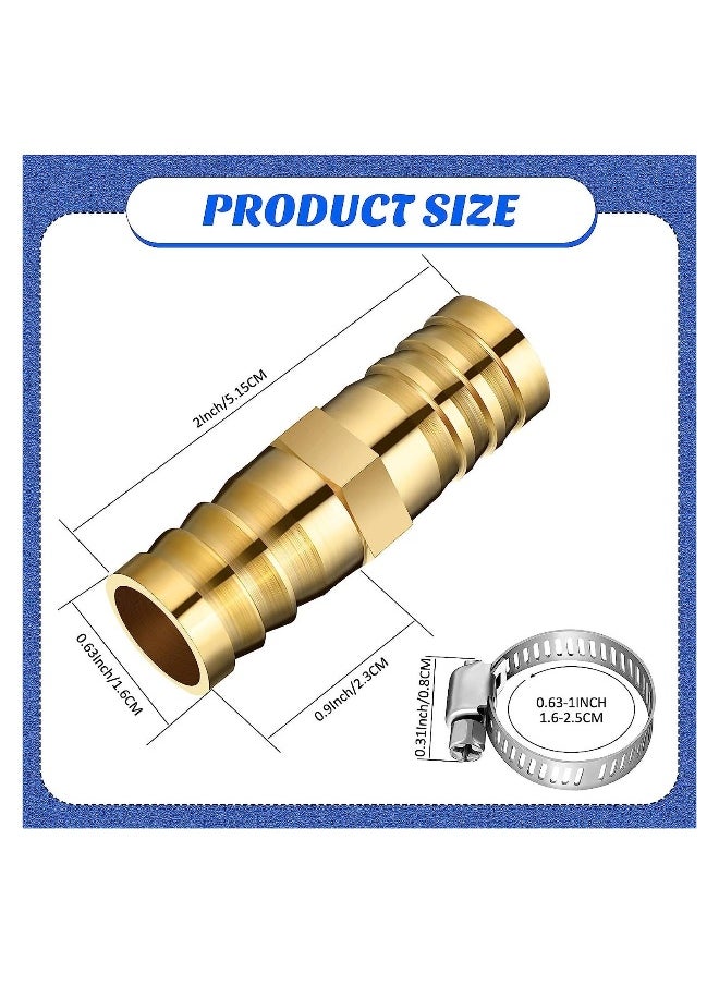 Brass Water Hose Connector Splicer, Garden Hose Repair Mender  with Hose Clamp, Brass Barb Union Hose Fittings for Water Hose Repair, 12 Pieces