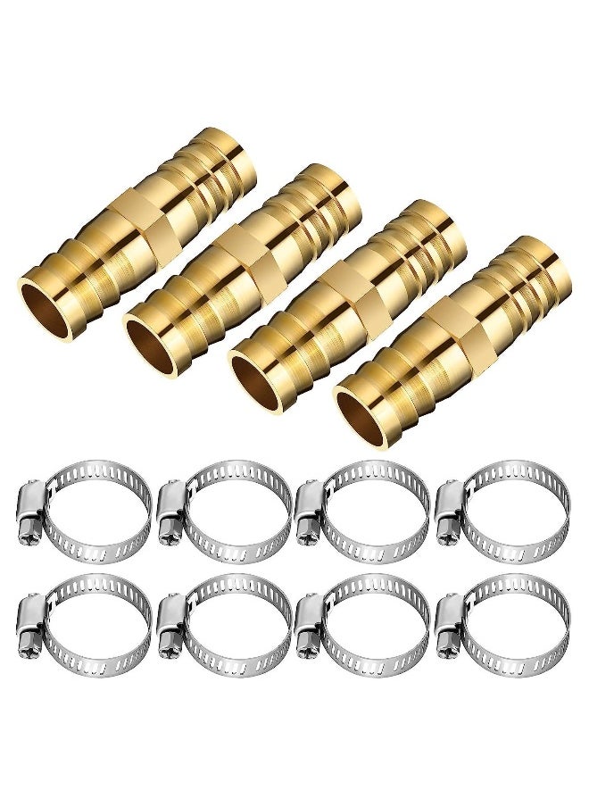 Brass Water Hose Connector Splicer, Garden Hose Repair Mender  with Hose Clamp, Brass Barb Union Hose Fittings for Water Hose Repair, 12 Pieces