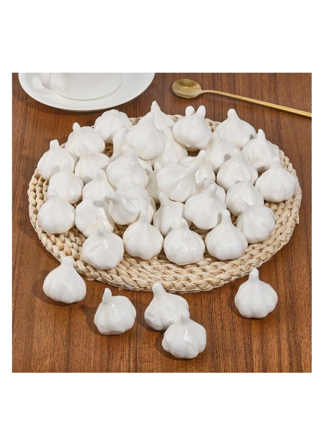 60Pcs Foam Fruit Artificial Garlic, Simulation Realistic Lifelike Models Artificial Vegetables for Party Autumn Supplies Farmhouse Restaurant Photography Props, Lightweight, Easy to Carry (White)