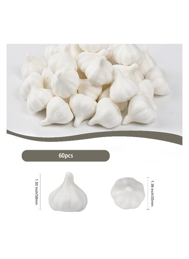 60Pcs Foam Fruit Artificial Garlic, Simulation Realistic Lifelike Models Artificial Vegetables for Party Autumn Supplies Farmhouse Restaurant Photography Props, Lightweight, Easy to Carry (White)