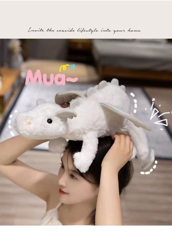 CutieCute White Little Flying Dragon Doll With Wings Dinosaur Pterosaur Prone Plush Toy Pillow For Boys And Girls Gifts (50cm)