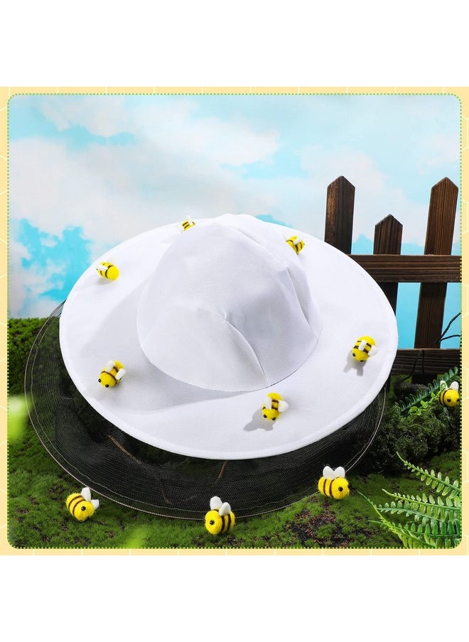 22 Pcs Beekeeper Set Including 2 Pcs Bee Hat and Veil, 10 Pcs Wool Felt Bee, 10 Pcs Round Double Sided Tape Beekeeping Helmet Bug Insect Hats with Netting for Bee Keeper Catcher Halloween Costume