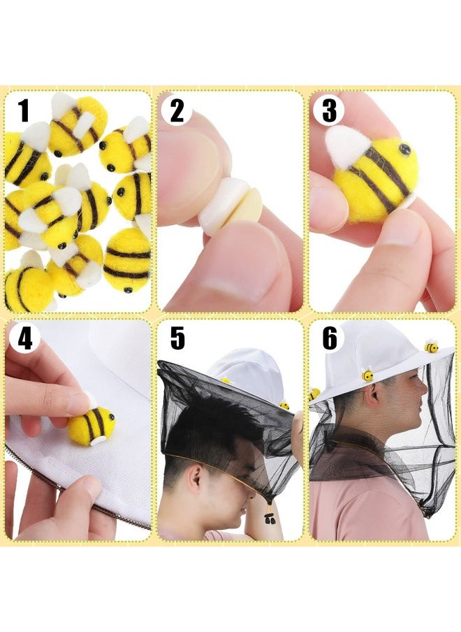 22 Pcs Beekeeper Set Including 2 Pcs Bee Hat and Veil, 10 Pcs Wool Felt Bee, 10 Pcs Round Double Sided Tape Beekeeping Helmet Bug Insect Hats with Netting for Bee Keeper Catcher Halloween Costume