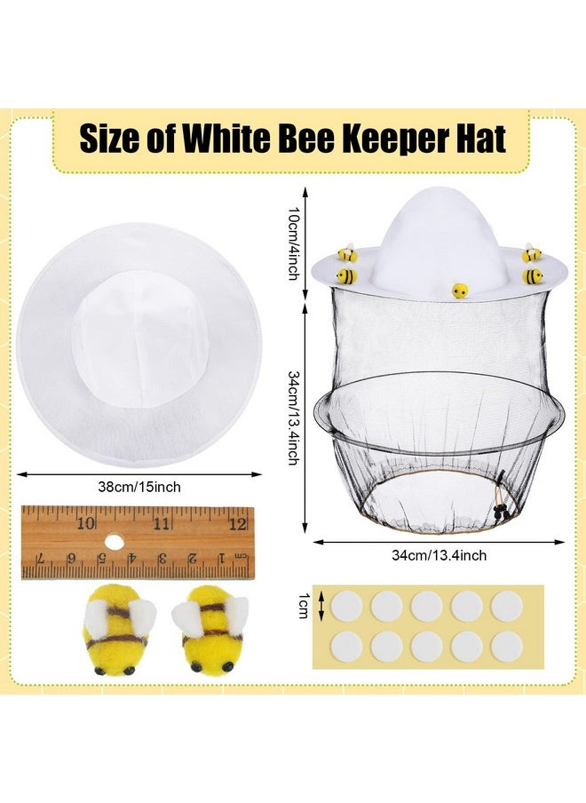 22 Pcs Beekeeper Set Including 2 Pcs Bee Hat and Veil, 10 Pcs Wool Felt Bee, 10 Pcs Round Double Sided Tape Beekeeping Helmet Bug Insect Hats with Netting for Bee Keeper Catcher Halloween Costume