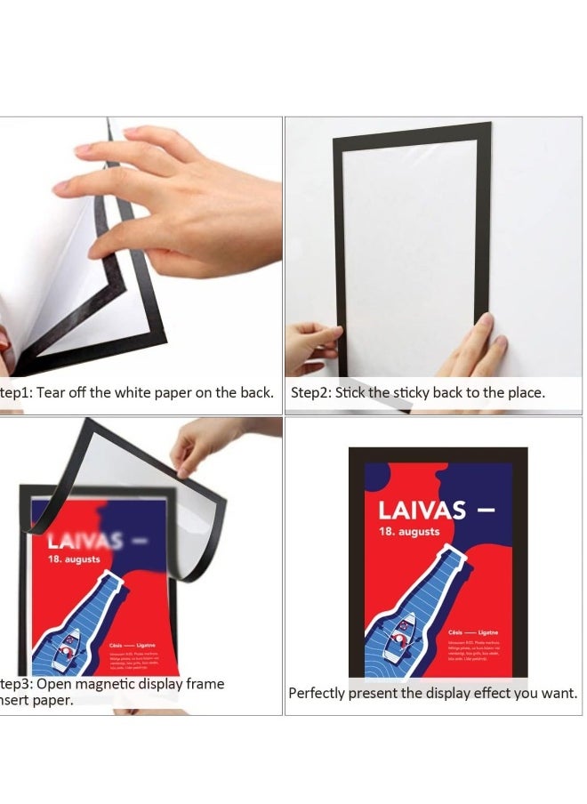 A3 Magnetic Display Frame, Self Adhesive Paper Holder, for Ad Display, Storage Photos, Notices, Documents Photo Frame Alternatives (5Pack, Black)
