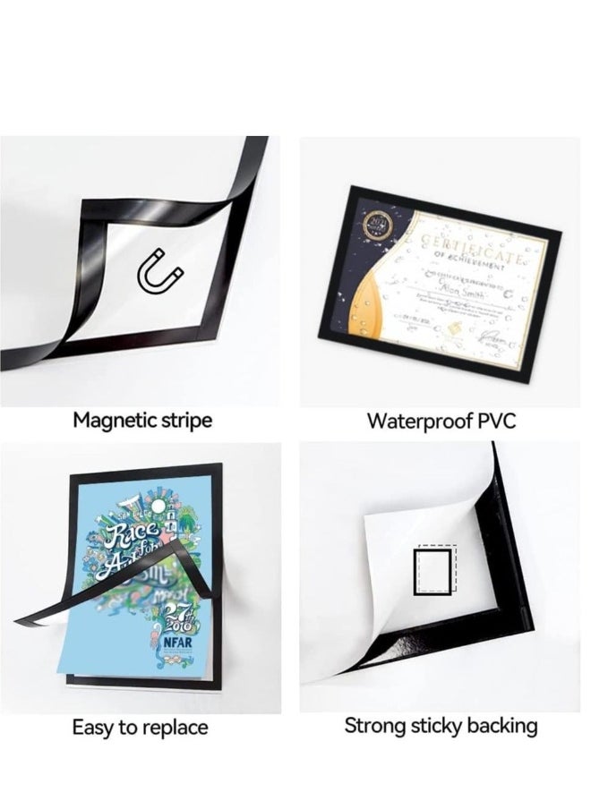 A3 Magnetic Display Frame, Self Adhesive Paper Holder, for Ad Display, Storage Photos, Notices, Documents Photo Frame Alternatives (5Pack, Black)