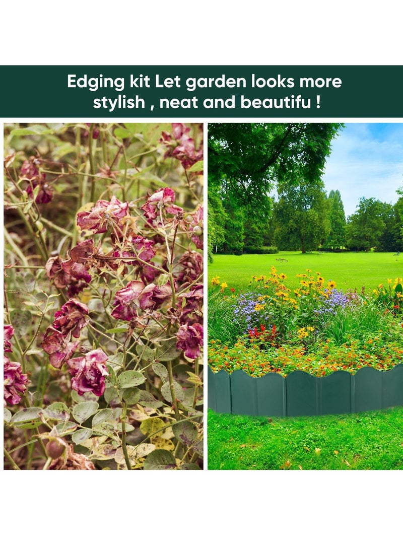 20Pcs Garden Edging Border Kit 10FT Fence Edgings Landscape Border No Dig Landscape Edging Decorative Interlocking for DIY  for Landscaping Lawn Flower Beds Grass Yard Walkway Green