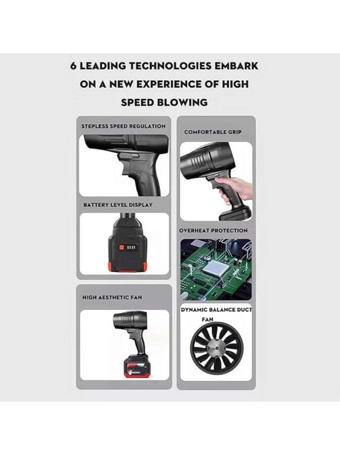 Multifunctional Air Blower Upgraded Version Storm Turbine Fan High Power Battery Capacity Handheld Electric Portable Air Blower Multifunctional Blower Indoor and Outdoor Usage Cordless Battery Powered Black Blower for Car Cleaning Leaf Dust Snow Removal Handy Tool for Leaf and Dust Clearing