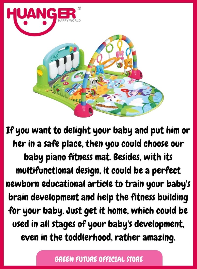 Baby Playmat w/ Piano Music, 2 in 1 Hanging Toys and Soft Mat for Newborns and Infants, Early Learning Activity Mat, Colorful