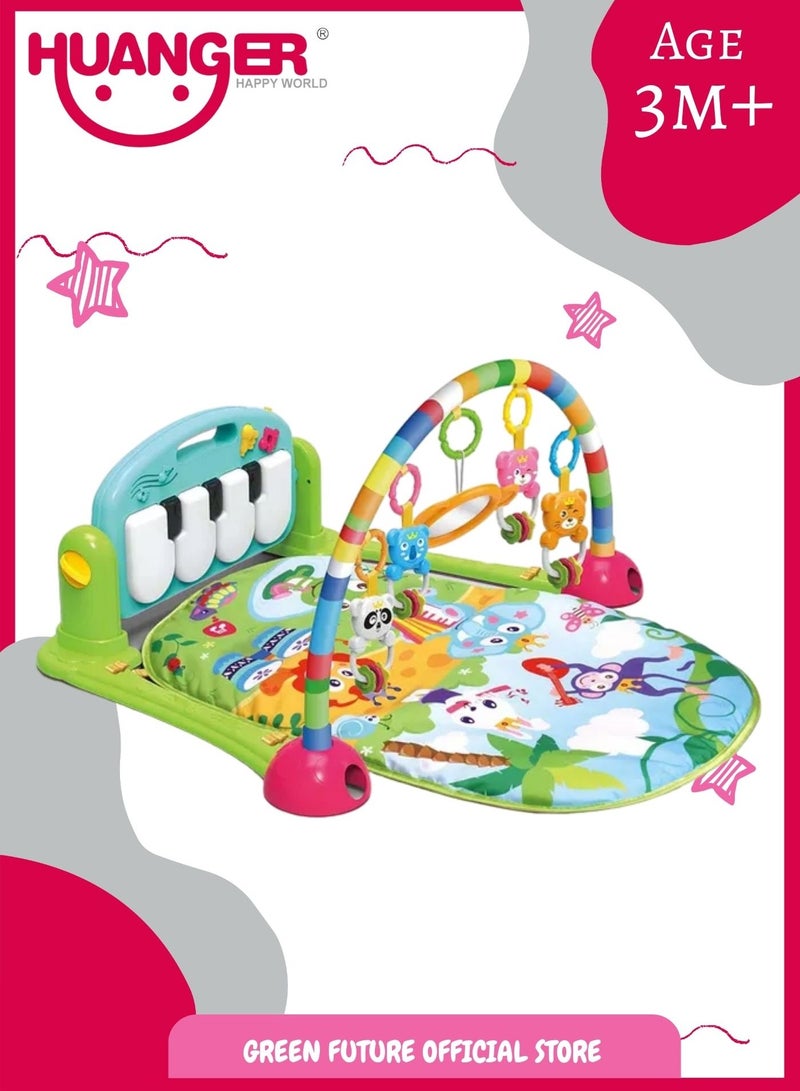 Baby Playmat w/ Piano Music, 2 in 1 Hanging Toys and Soft Mat for Newborns and Infants, Early Learning Activity Mat, Colorful