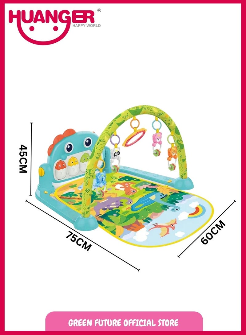 Baby Piano Playmat with Music for Newborns and Infants Promotes Sensory Development Safe and Soft Playmat-Blue