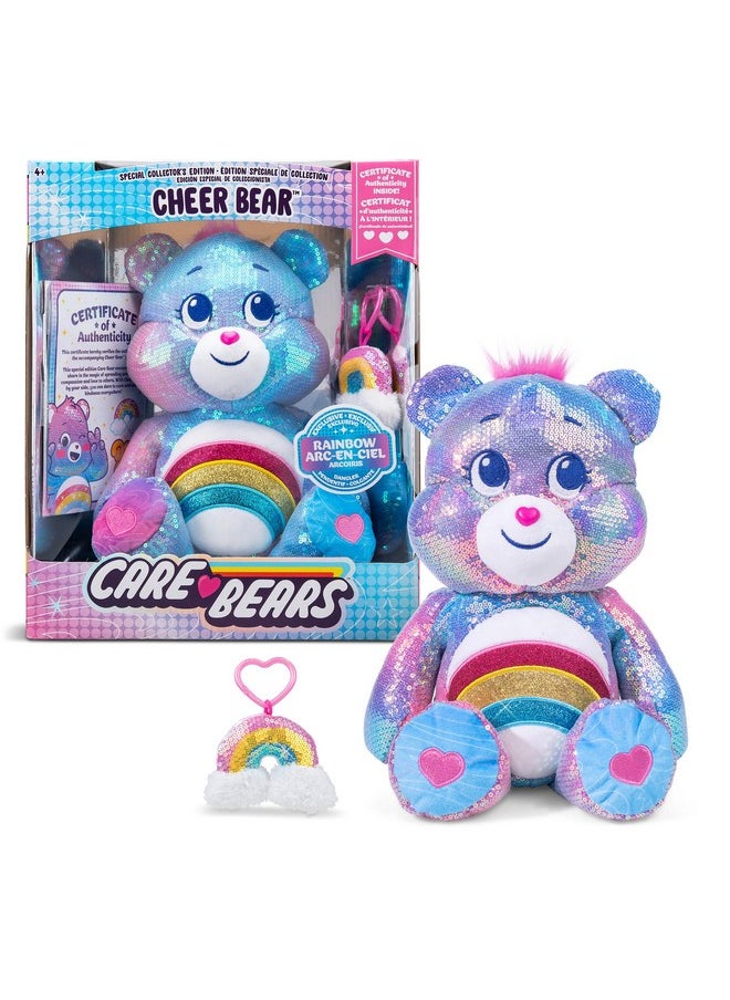 Care Bears Sequin Plush, Cheer Bear Plushie for Ages 4+ Perfect Stuffed Animal, Super Soft and Cuddly - Good for Girls and Boys, Employees, Collectors, Great Valentines Day Gift for Kids