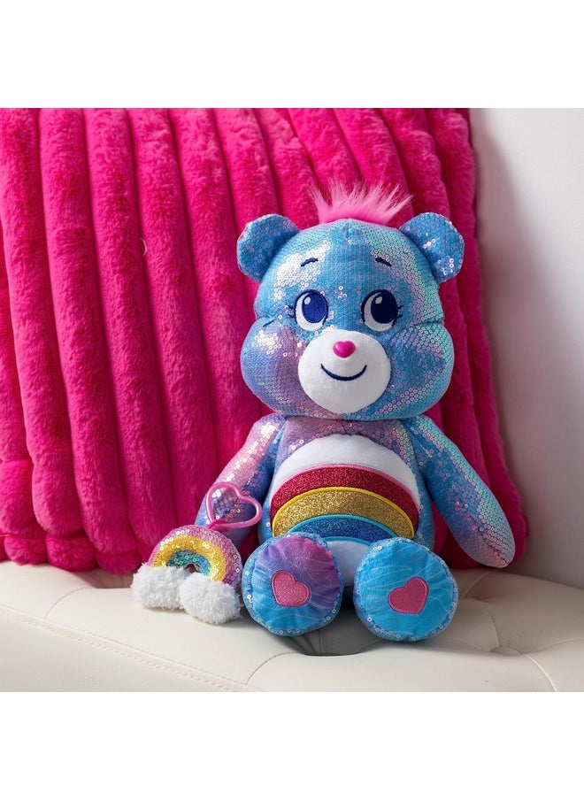 Care Bears Sequin Plush, Cheer Bear Plushie for Ages 4+ Perfect Stuffed Animal, Super Soft and Cuddly - Good for Girls and Boys, Employees, Collectors, Great Valentines Day Gift for Kids