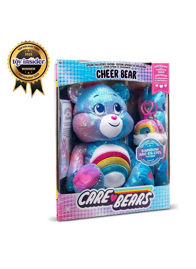 Care Bears Sequin Plush, Cheer Bear Plushie for Ages 4+ Perfect Stuffed Animal, Super Soft and Cuddly - Good for Girls and Boys, Employees, Collectors, Great Valentines Day Gift for Kids