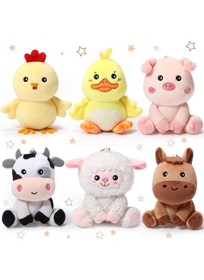 Aoriher 6 Pcs Mini Plush Farm Animals Bulk 4 Inch Cute Stuffed Farm Animals Plush Horse Cow Pig Sheep Duck Chick for Baby Shower Birthday Gift Farm Animal Themed Party Prizes Xmas Stocking Stuffers