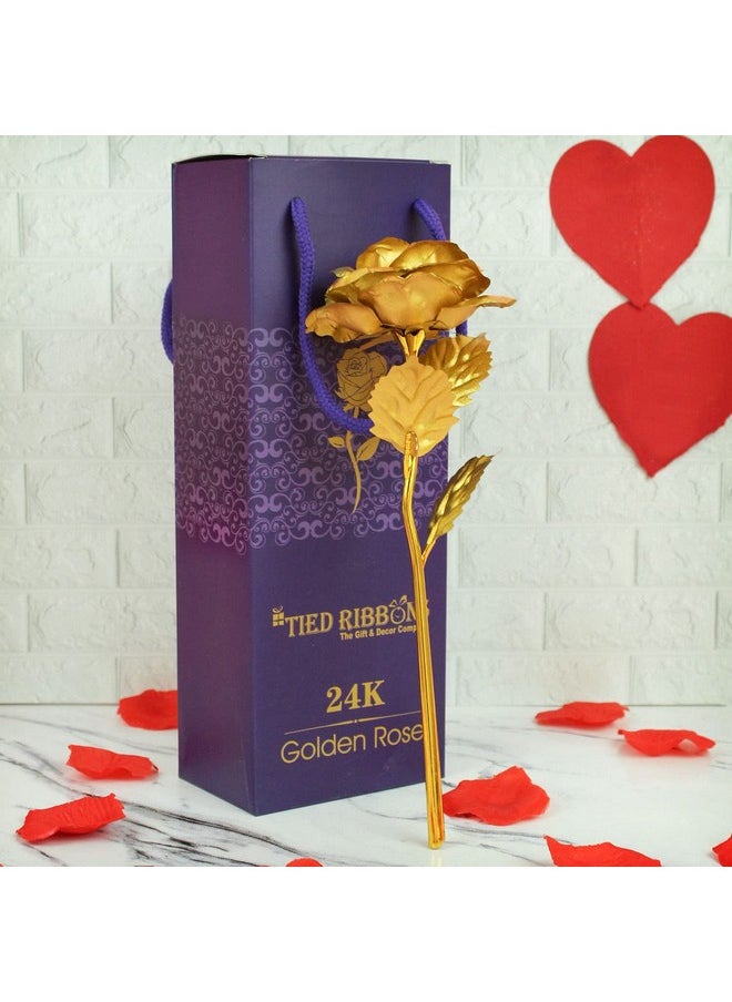 TIED RIBBONS Decorative 24k Gold Plated Artificial Rose Flower with Box Anniversary Wedding Birthday Gift for Girlfriend Boyfriend Girls Boys Husband Wife Love Couple