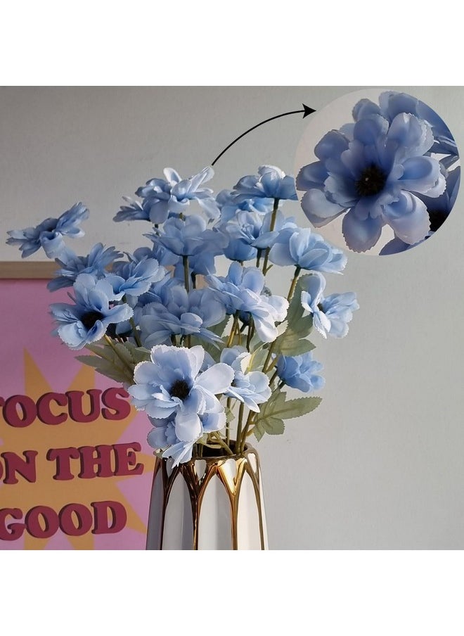 Art Street Artificial Plants Blue Polyester Gerbera Flower Indoor for Home, Bedroom, Living Room, Decorative Home & Office Decor Gift Items (Size: 24 Inch) - Set of 2