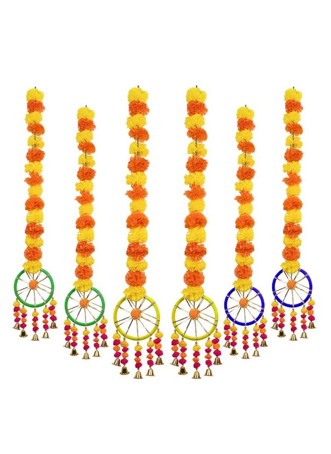 Kaameri Bazaar Wool Handmade Artificial Marigold Fluffy Flowers Hanging For Home&Office Decoration|Temple Pooja Room Decoration|Balcony Decoration|Artificial Flower Backdrop|Pack Of 6