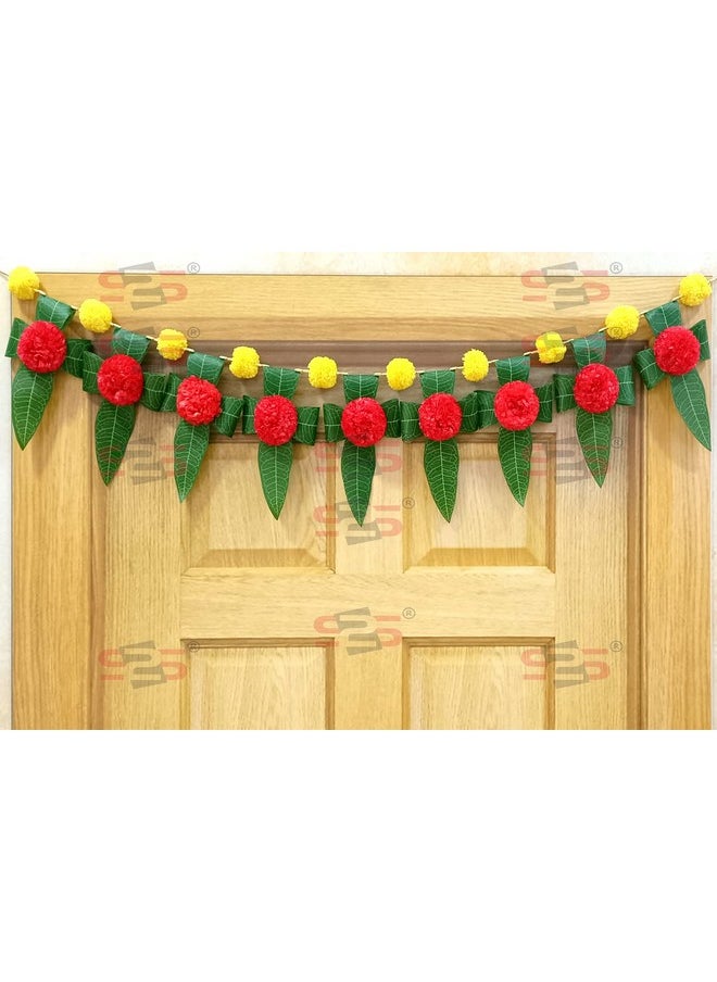 S2S Mango Leaves and Flowers Decoration at Home I Door Toran I Door Hangings for Decoration (RED - Flowers) (Length - 40 Inch)
