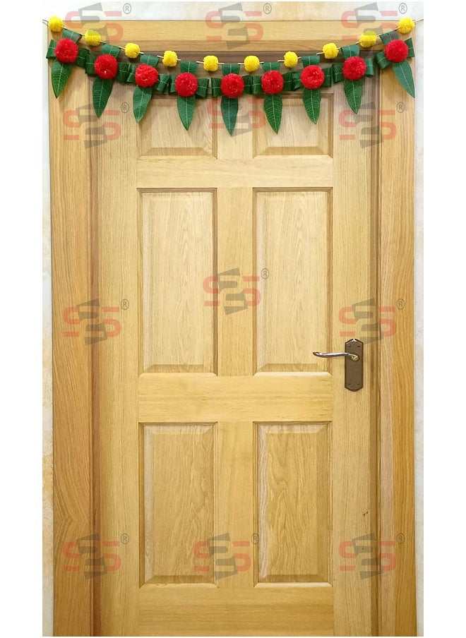 S2S Mango Leaves and Flowers Decoration at Home I Door Toran I Door Hangings for Decoration (RED - Flowers) (Length - 40 Inch)