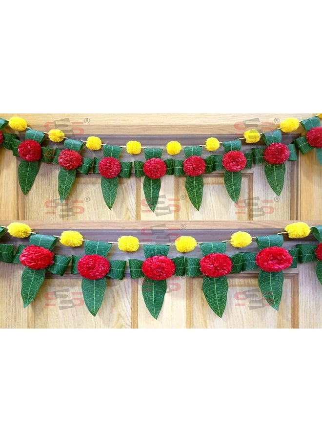 S2S Mango Leaves and Flowers Decoration at Home I Door Toran I Door Hangings for Decoration (RED - Flowers) (Length - 40 Inch)