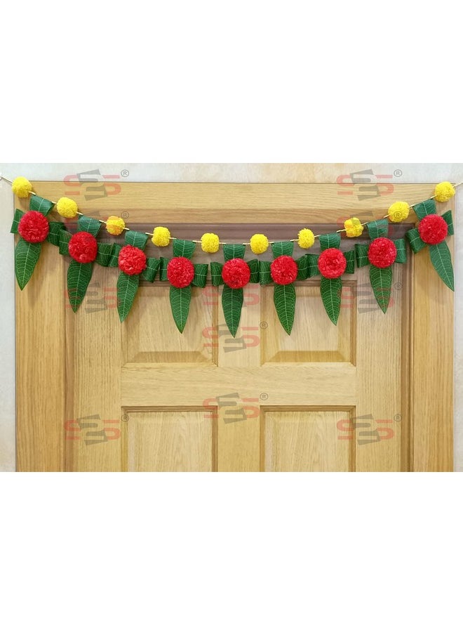 S2S Mango Leaves and Flowers Decoration at Home I Door Toran I Door Hangings for Decoration (RED - Flowers) (Length - 40 Inch)