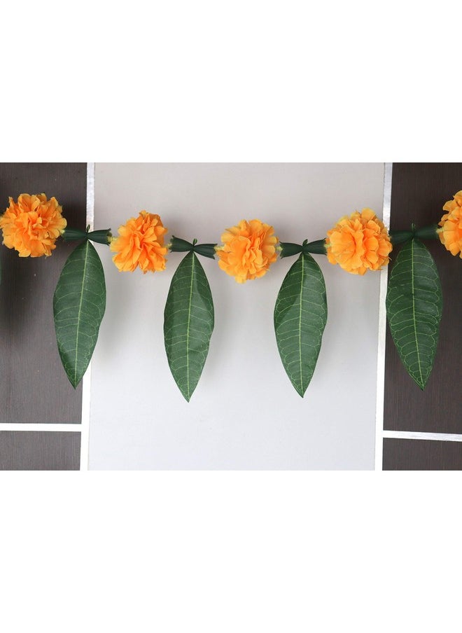 S2S® Toran Fabric Reusable Flowers Hanging Garlands with Mango Leaf (Yellow with Leaf) Piece of1