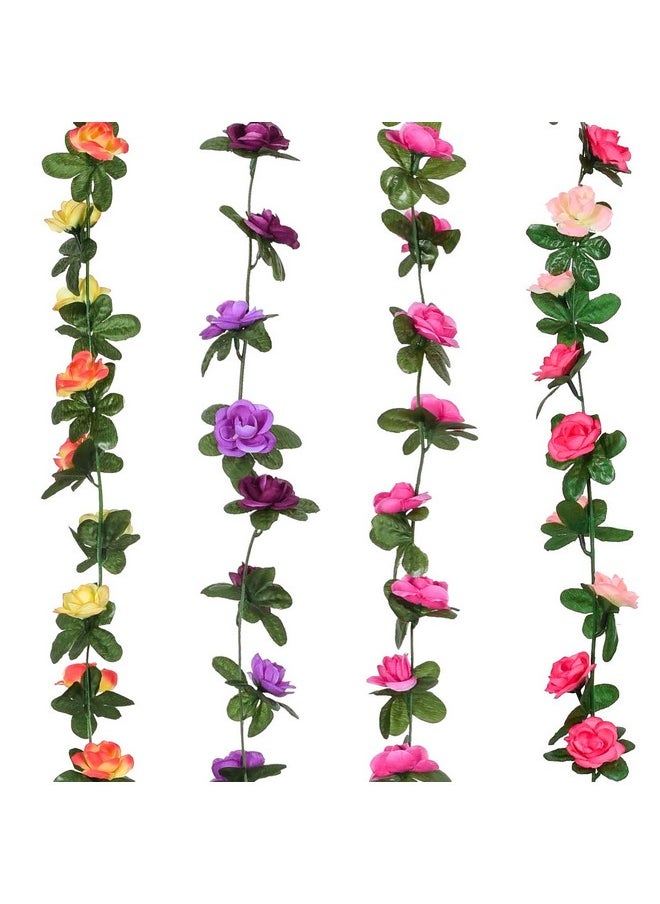 DearHouse 4 Pack Fake Rose Vine Flowers Plants Artificial Flower Hanging Rose Ivy Home Hotel Office Wedding Party Garden Craft Art Dcor (Multicolor)