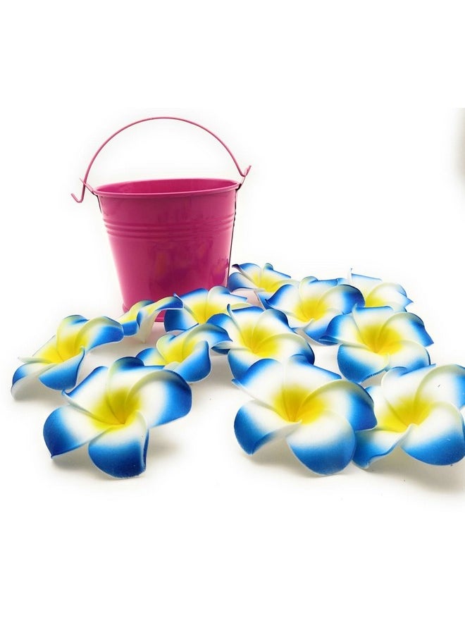 SATYAM KRAFT 24 Pcs Artificial Big Fake Foam Hawaii Beach Water Floating Flowers,Plumeria Flower & Events, Home, Pooja Room, DIY Craft for Anniversary Decoration (Blue, 6 cm) (Pack of 24)
