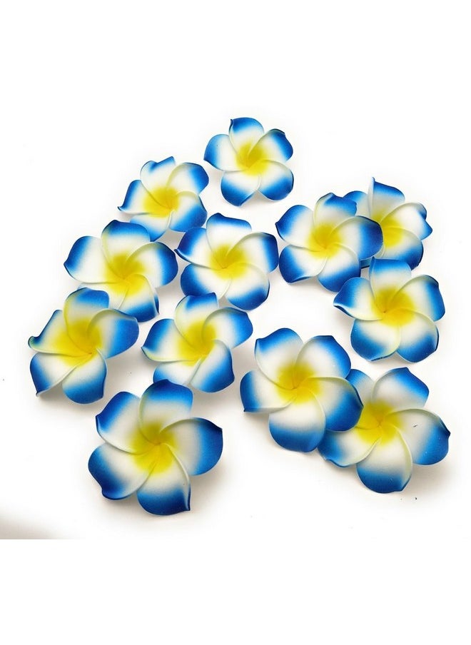 SATYAM KRAFT 24 Pcs Artificial Big Fake Foam Hawaii Beach Water Floating Flowers,Plumeria Flower & Events, Home, Pooja Room, DIY Craft for Anniversary Decoration (Blue, 6 cm) (Pack of 24)