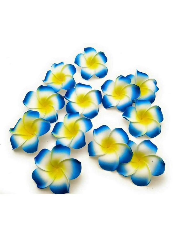 SATYAM KRAFT 24 Pcs Artificial Big Fake Foam Hawaii Beach Water Floating Flowers,Plumeria Flower & Events, Home, Pooja Room, DIY Craft for Anniversary Decoration (Blue, 6 cm) (Pack of 24)