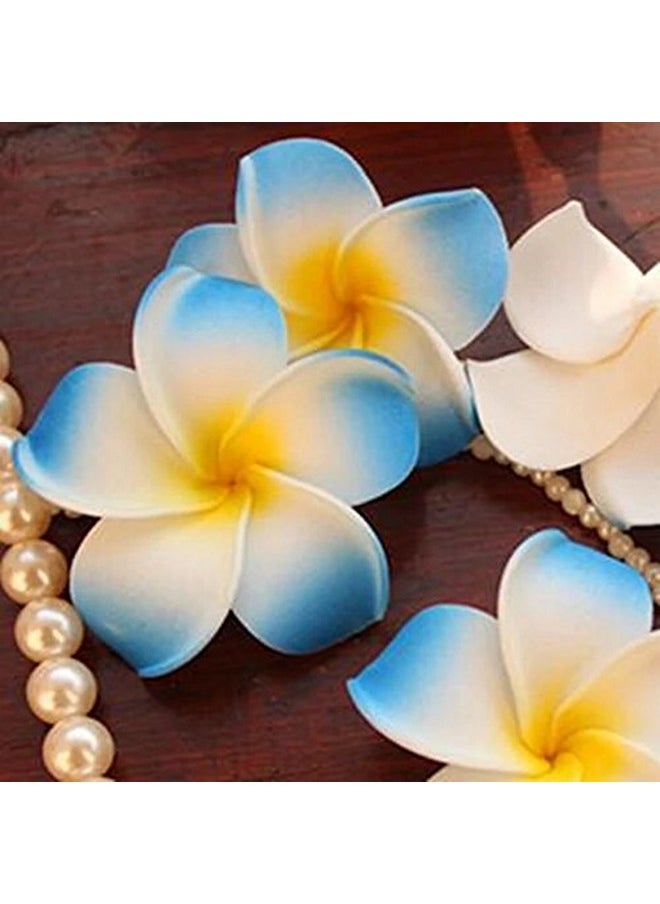 SATYAM KRAFT 24 Pcs Artificial Big Fake Foam Hawaii Beach Water Floating Flowers,Plumeria Flower & Events, Home, Pooja Room, DIY Craft for Anniversary Decoration (Blue, 6 cm) (Pack of 24)