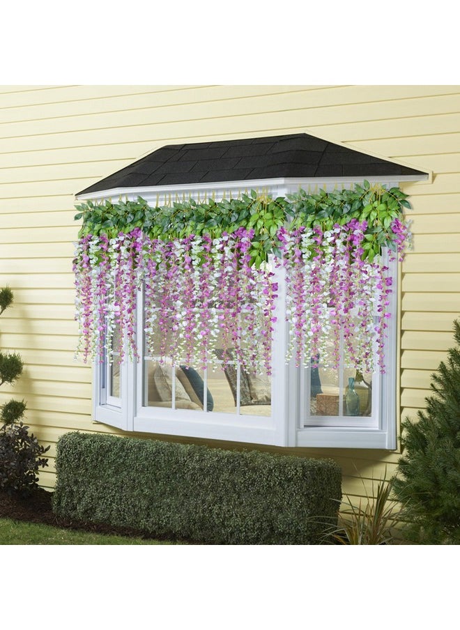 DearHouse Silk Wisteria Vine Ratta Hanging Artificial Flowers Garden - 12 Pack, 3.6 Feet, Purple